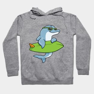 Dolphin with Sunglasses as Surfer with Surfboard Hoodie